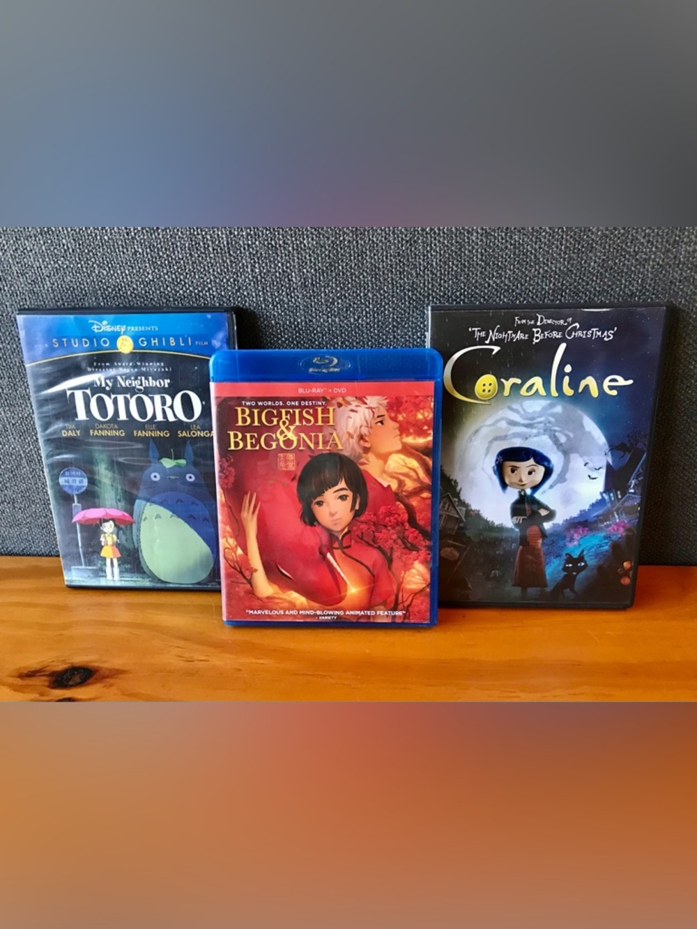Lot 3 DVD Animated Anime Movies My Neighbor Totoro Big Fish & Begonia Coraline